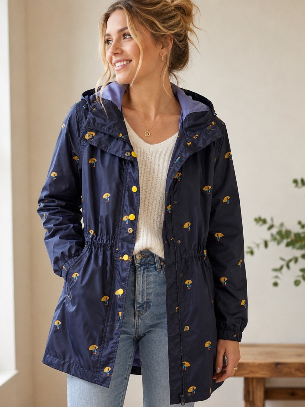 NWOT JOULES "Right as Rain" Go Lucky Duck Umbrella Print Rain Jacket